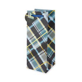 Blue & Gold Plaid Liquor Bottle Bag by Cakewalk