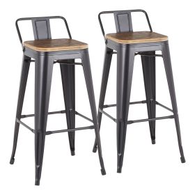 Oregon Industrial Low Back Barstool in Black Metal and Wood-Pressed Grain Bamboo by LumiSource - Set of 2