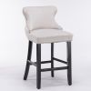 Contemporary Velvet Upholstered Wing-Back Barstools with Button Tufted Decoration and Wooden Legs, and Chrome Nailhead Trim, Leisure Style Bar Chairs,