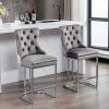 26" Counter Height Bar Stools Set of 2, Modern Velvet Barstools with Button Back&Rivet Trim Upholstered Kitchen Island Chairs with Sturdy Chromed Meta