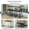 TOPMAX Updated 4 Pieces Counter Height Extra Long Dining Table Set with 3 PU Stools Bar Kitchen Table Set Console Table,Rustic Brown Table+Black Stool