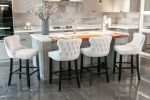 Contemporary Velvet Upholstered Wing-Back Barstools with Button Tufted Decoration and Wooden Legs, and Chrome Nailhead Trim, Leisure Style Bar Chairs,