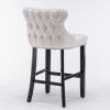 Contemporary Velvet Upholstered Wing-Back Barstools with Button Tufted Decoration and Wooden Legs, and Chrome Nailhead Trim, Leisure Style Bar Chairs,