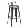 Oregon Industrial Low Back Barstool in Black Metal and Wood-Pressed Grain Bamboo by LumiSource - Set of 2