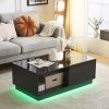 Modern LED Coffee Table with 2 Drawers and 16 Colors LED Lights, High Glossy Rectangle Coffee End Table for Living Room, Black