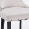 Contemporary Velvet Upholstered Wing-Back Barstools with Button Tufted Decoration and Wooden Legs, and Chrome Nailhead Trim, Leisure Style Bar Chairs,