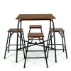 5 Pieces Bar Table Set with 4 Counter Height Backless Stools