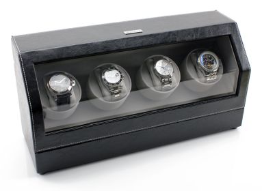 Heiden Quad Watch Winder - Black Leather