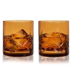 Admiral Cut Crystal Rocks Glasses in Amber Viski