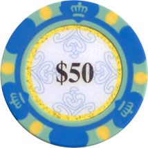 25pc 13.5g Monte Carlo Clay Poker Chips (9 colors)-Blue ($50)