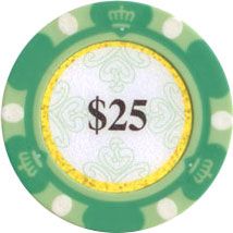 25pc 13.5g Monte Carlo Clay Poker Chips (9 colors)-Green ($25)