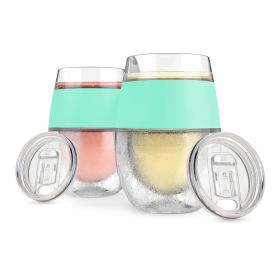 Wine FREEZE Cooling Cups in Mint (set of 2) and lids by HOS