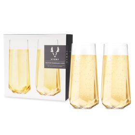 Seneca Crystal Faceted Stemless Flute Glasses Viski