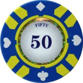 25pc 13.5g Stripe Suited V2 Clay Poker Chips (10 colors)-Blue (50)