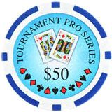 25pc 11.5g  Tournament Series Poker Chips (10 colors)-Blue ($50)