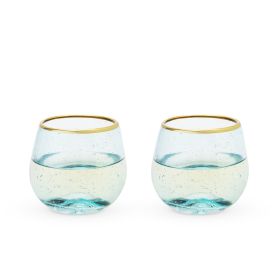 Aqua Bubble Stemless Wine Glass Set by Twine