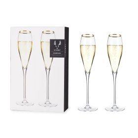 Crystal Gold-Rimmed Champagne Flutes Viski