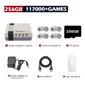 Super Console X Cube Retro Game Console Support 117000 Video Games 70 Emulators for PSP/PS1/DC/N64/MAME with Gamepads (Bundle: US plug, Color: 256G wired-4)