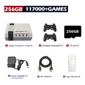 Super Console X Cube Retro Game Console Support 117000 Video Games 70 Emulators for PSP/PS1/DC/N64/MAME with Gamepads (Bundle: US plug, Color: 256G wireless-2)