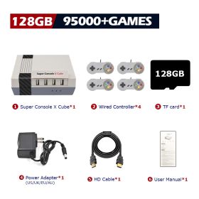 Super Console X Cube Retro Game Console Support 117000 Video Games 70 Emulators for PSP/PS1/DC/N64/MAME with Gamepads (Bundle: US plug, Color: 128G wired-4)