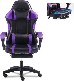 Video Game Chairs for Adults, PU Leather Gaming Chair with Footrest, 360Â°Swivel Adjustable Lumbar Pillow Gamer Chair (Color: Purple)