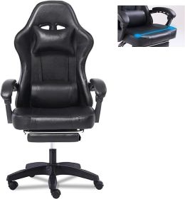 Video Game Chairs for Adults, PU Leather Gaming Chair with Footrest, 360Â°Swivel Adjustable Lumbar Pillow Gamer Chair (Color: Black)