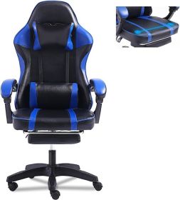 Video Game Chairs for Adults, PU Leather Gaming Chair with Footrest, 360Â°Swivel Adjustable Lumbar Pillow Gamer Chair (Color: Blue)