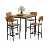 5 Pieces Industrial Dining Table Set with Counter Height Table and 4 Bar Stools