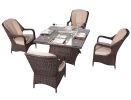 Turnbury Outdoor 5 Piece Patio Wicker Gas Fire Pit Set Square Table with Arm Chairs by Direct Wicker