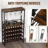 Industrial Freestanding Wooden Wine Bar Cabinet Wine Rack Table