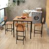 5 Pieces Industrial Dining Table Set with Counter Height Table and 4 Bar Stools