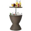 3 in 1 8 Gallon Patio Rattan Cooler Bar Table with Adjust Ice Bucket